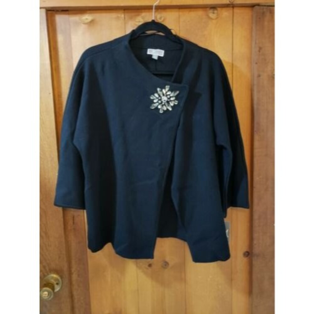 JM Collection Womens Black Cardigan Shawl Sweater Jewel Size L Large NWT